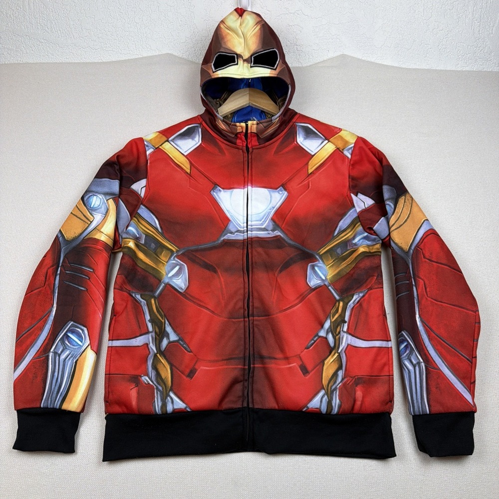 Marvel Ironman Captain America Reversible Hoodie Jacket Men Medium Zip & Pockets
